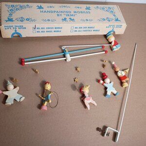 Handpainted Mobile by Irmi 801 Circus VTG Wooden Baby Nursery Decor Box Whimsy